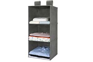 MaidMAX Étagère Suspendue Pliable, Etagere Rangement, Organiseur Placard de Rangement à 3 Compartiments, Organiseur de Vêtement, Armoire Meuble de Rangement, 30,5 x 29 x 65 cm, Gris