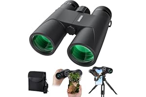 Deesoo 12x42 Profi HD Fernglas für Erwachsene,hohe Vergrößerung wasserdicht Ferngläser mit Großes Sichtfeld Feldstecher mit Smartphone Adapter, Fernholzstativ für Vogelbeobachtung, Wandern Jagd
