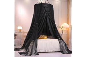 HUOQOU Doppelschicht Prinzessin Runde Kuppel Baldachin Bett Vorhang für Mädchen Erwachsene Kinder verträumte Moskitonetz Nette Schlafzimmer Dekoration Schloss Spielen Zelt Leseecke (Schwarz/Schwarz)