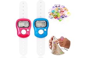 TIRYNS 2 Pièces Compteurs de Doigts Électroniques Mini Compteurs de Comptage Manuels Compte Rang Tricot avec 50 Marqueurs de Maille à Tricoter Clip de Fermeture au Crochet Marqueurs Colorés pour Tricot Golf