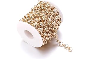 JAYDIS 15 Feet Aluminum Curb Cross Chains 5x1.5mm Links Cable O-Shaped Chains Necklace Chain Link Gold with Spool for DIY Craft Bracelet Jewelry Making