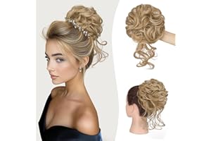 Sofeiyan Moños Postizos, Voluminoso Postizos de Pelo con Goma Rizado Sintética Donut Moño Extensiones Extensiones de Cabello Moño de Pelo Ondulado Postizo para Mujer, Rubio Miel con Rubio Platino