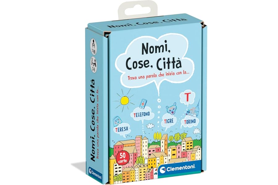 Clementoni - Names Things and Cities, Deck of 50 Cards on Words and Categories, for Children from 6+ Years and the Whole Family, 2-6 Players, Gift Idea Made in Italy, Italian Language, 16563