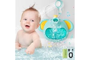 MOJINO Jouets De Bain Enfant Jouet Piscine Bebe 1 2 3 Ans pour Bébé Jouet de Bain Machine à Bulles avec Musique Pommeau de Douche Baignoire à Jet d'eau Automatique Éléphant Bubble Maker
