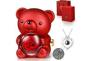 Hnustbo Rosa Eterna Stabilizzata con Collana I Love You, Rose Orso Originale Regalo per Donna Fidanzata Mamma Madre Nonna Moglie per San Valentino,Festa della Mamma,Compleanno,Natale