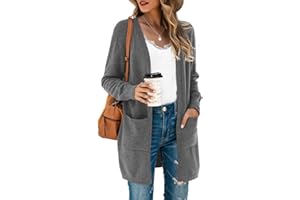 TASAMO Womens Cardigans Open Front with Pockets Side Split Draped Casual Knit Sweaters