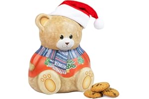 THE SILVER CRANE CO. Christmas Bear with Hat Gift Set - Christmas Biscuits Tin, Novelty Biscuit Tins with 100g Mini Chocolate Chip Cookies - Luxury Biscuits Gifts for Women and Men