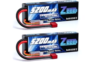 Zeee 2s lipo Batterie 5200mAh 7,4V 50C RC Batterie, avec connecteur Deans T Fiche, pour RC Evader BX Auto Car Truck LKW Truggy RC Hobby (2 Paquets)