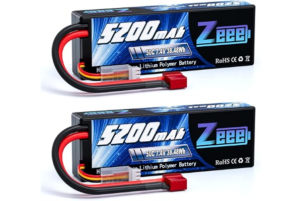 Zeee 2s lipo Batterie 5200mAh 7,4V 50C RC Batterie, avec connecteur Deans T Fiche, pour RC Evader BX Auto Car Truck LKW Truggy RC Hobby (2 Paquets)