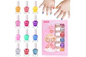 ETYJO Vernis Enfant à l'eau - 12 Couleurs Vernis Enfant Fille Non Toxique, Vernis à Ongles Sechage Rapide Peel-Off Vernis à Ongles Pour Enfants Kit Cadeaux de Maquillage Pour les Filles