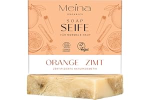 ‎MEINA Meina Naturkosmetik - Naturseife, Bio Seife mit Orange und Zimt ohne Palmöl, Zertifiziert, Vegan, Nachhaltig, Handgemacht, Wie ein festes Duschgel - 100g