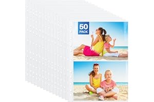 WenYa 6x8inch Photo Sleeves for A4 Ring Binder Album, Clear Double-Sided Postcard Sleeves, A5 Paper File Punched Pockets, Side Loading Photo Album Refill Pages, 2 Pockets, 50 Pack (up to 200 Photos)