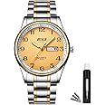 Men's Watch, 40 mm Analogue Waterproof Business Stainless Steel Wrist Watches with Date and Day Easy to Read Anti-Scratch Fashion Watch for Men