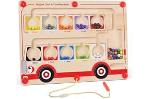 Wasarmir Labyrinthe Magnetique des Couleurs et Nombres, Jouets en Bois Montessori pour Compter et Trier, Jeux éducatif pour Les Garçons Filles en Bas âge de 3 4 5 6 7 Ans, Autobus