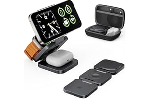 LULULOOK Qi2 MagSafe Ladestation Apple Watch und iPhone, 3 in 1 Ladestation mit 15W Schnelles Aufladen, Faltbares Reise Ladegerät für iPhone 16/15/14/13/12, 5W für Apple Watch 10, AirPods (Grau)