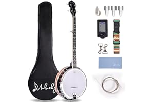 Mulucky Banjo a 5 corde, grande formato con 24 staffe, retro chiuso in legno massello, banjo risonatore in mogano, 5° sintonizzatore, confezione regalo con kit per principianti – B1107