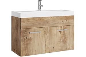 BADPLAATS B.V. Badplaats Badmöbel Set mit Waschbecken und Unterschrank Paso 01 80 x 40 cm Kastanien Eiche - Waschbeckenunterschrank mit Waschbecken