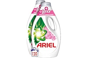 Ariel Detergente Lavadora Liquido, 120 Lavados, Jabon Frescor Sensaciones, Limpieza Mejorada en Ciclos Mas Frios con la Exclusiva Tecnologia de Limpieza en Frio