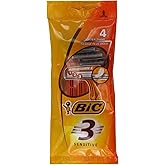 BIC 3 Sensitive Men's Razor 4-Piece Bag (1 x 4 Pieces), 3-Blade, Aloe Vera Enriched Lubricant Gel Ske