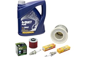 MVH BOCKAUF Kit d'entretien huile 4L + filtre à air + filtre à huile + bougies d'allumage pour Yamaha XV 535 H XV 535 N XV 535 SH année de construction 1988-1995