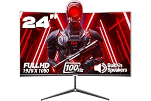 Gawfolk Monitor 24 Pollici 100Hz, Schermo PC Con Altoparlanti Curvo Gaming Computer FHD 1080p 2800R, con Eye Care Tecnologia, Supporta VESA, HDMI, VGA