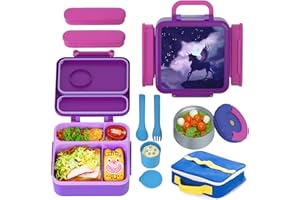 HAIXIN porta pranzo, porta merenda bambini scuola, lunch box, bento box senza BPA, portapranzo con posate/scatola per snack/borsa, per asilo scuola viaggio pic-nic (viola)