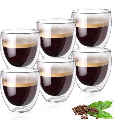 Tazzine Caffe Vetro, 6 Pezzi Tazza Doppio Vetro 80ml Set Lavabili Trasparenti Bicchieri Per Cappuccino Strato Latte Te Macchiato Whiskey Caffe 2673675652