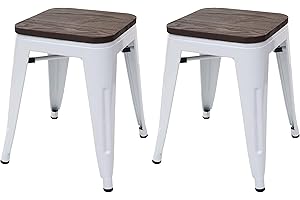 MENDLER 2X Tabouret HWC-A73, avec siège en Bois, métal, Style Industriel - Blanc