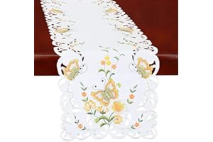 Simhomsen Spring Butterfly and Floral Table Runners, Dresser Scarf (Yellow, 14 × 70 Inch)