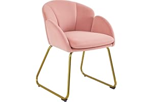 Yaheetech Velvet Tub Chair Vanity Chair, Modern Accent Lounge Single Armchair with Golden Mental Legs for Living Room/Bedroom/Makeup, Pink