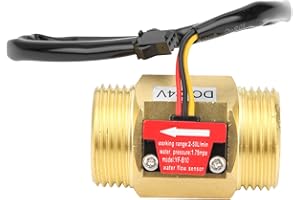 HYUDUO Czujnik przepływu wody Hall DC 24V 1 calowy mosiężny z podwójnym gwintem męskim, 2-50 L/min licznik turbinowy dla podgrzewacza prysznicowego