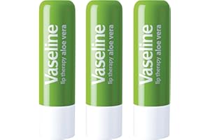 PHELEAM Vaseline Lip Therapy Aloe Vera Stick - Petroleum Jelly Vaseline Lip Balm for Soft Lips, 4.8g Each, 3 Pack, Chapped Lips, Perfect for Winter, Long Lasting Protection