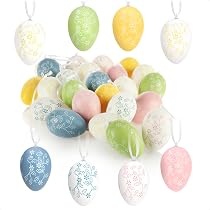 Auejacky 24 Uova Di Pasqua Colorate In Plastica Con Appendino - Decorazioni Pasquali 6x4 Cm, Multicolore - 3