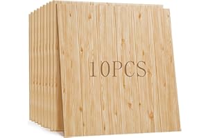 K&F-qianzhi 10 PCS Panel de Pared 3D Imitación Madera, Autoadhesivo Revestimiento de Paredes Madera para Cocina Sala de Estar Dormitorio, Roble