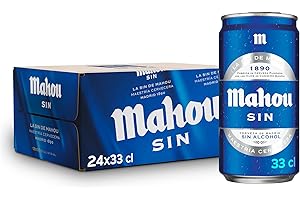 Mahou Sin, Pack 24 Latas x 33cl, Cerveza Sin Alcohol, Cerveza Mahou 0.0, Auténtico Sabor Cervecero Lager, Refrescante, Cerveza 0.0% Vol. Alcohol