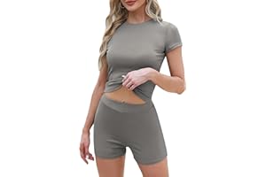 Migcaput Y2k - Conjunto de 2 piezas de pantalones cortos ajustados acanalados de manga corta ajustada, pantalones cortos ajustados para entrenamiento y correr