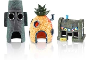 Mumoo Bear Spongebob Fish Tank Decorations, Aquarium Ornaments with Hiding Castle Shelter for Fish and Shrimp, Set of 3