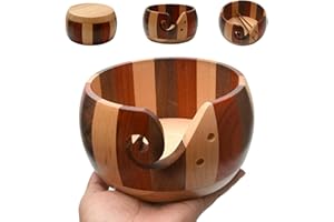 HAHHHHA Cuenco de Hilo de Madera con Ganchos de Ganchillo de bambú y Soporte para Agujeros, Soporte de Regalo para Tejer Manualidades y Costura, Juego de Cuencos de Hilo para Manualidades, Madera Colorida