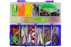 Leurres de pêche Kit avec Boîte à Outils Portable, RoseFlower Appât Flottante Set Appât de Pêche Hameçons Basse Accessoires avec Spinnerbaits, Plastique vers, Minnow, Crochets de Pêche - Fishing Lure