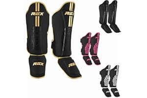 REX BOXING GEAR Rex Sports Endurance Shin Guard Instep for Kickboxing, MMA fighting pads, kickboxing shinpads, Muay Thai Leg pads, Rexene Leather Boxing protection for legs
