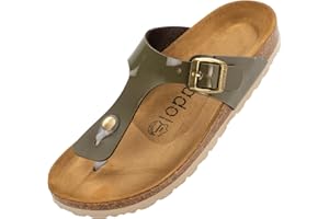 Palado tongs femme cuir Kos - mule femme été moderne avec semelle en liège naturel - chaussures pour femmes avec semelle en daim fin - sandale orthopedique avec séparateur d'orteils