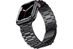 SUNFWR Compatible avec Bracelet Apple Watch 45mm 44mm 42mm(Series 3/2/1) pour Hommes Femmes, Bracelet en Métal en Acier Inoxydable pour iWatch Séries 9/8/7/6/5/4/3/2/1/SE/SE2(Noir)