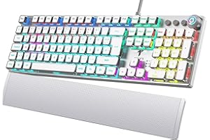 ‎TECURS TECURS Gaming Mechanische Tastatur - Programmierbare Gamer Mit Magnetische Handgelenkauflage, Rote Schalter, 19 LED Modi, Multimedia-Tasten, PC Mit Kabel QWERTZ DE-Layout, Weiß