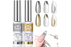 GOICC Chromowy Żel do Paznokci 2 szt. Srebrny Złoty Metaliczny Żel do Paznokci Liner do Nail Art 3D Efekt Lustra do Projektowania Zestaw z Cienkim Pędzelkiem Wymaga Utwardzania 8ml