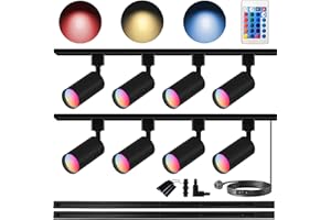 Bravsekai GU10 16-Color RGB Kit de iluminación de la pista, 8-Pack de focos que cambian de color con 2x1.5M H-Rail, IR remoto RGB luces de la pista para la sala de estar, fiestas en casa, discotecas