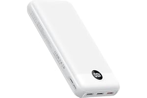 VEGER Power Bank,27000mAh Bateria Externa con Pantalla LED Bateria Portatil USB C Carga rapida PD 20W QC 3.0 con 2 Entradas y 4 Salidas Compatible con iPhone, Samsung, Huawei, Tableta y más. (Blanco)