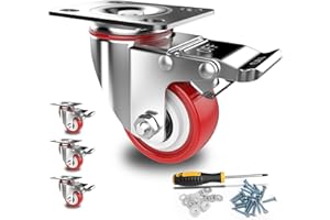 HOMROLLEN Schwerlastrollen 50mm Möbelrollen mit Sicherheitsbremsen 480Kg Räder für Möbel Gesamtkapazität Leise Lenkrollen Set Polyurethan Transportrollen ohne Spuren (4er Pack)