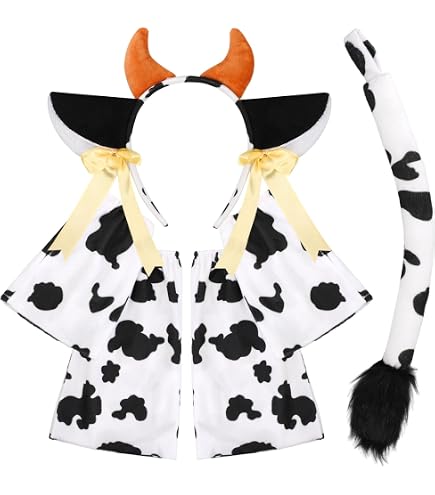 Cuackamily 4 Pezzi Costumi Animali, Mucca Orecchie Fascia Bowtie Naso Coda di Mucca per Animali Costumi Set, per Dress Up Cosplay Festa di Compleanno Halloween Carnevale Party per Adulti Bambini