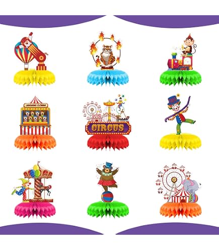 Décoration Fête Clown Décorations De Table Clown - Lot De 6 - Nid D'abeille 3D - Thème Carnaval/cirque Décoration Cirque 3D