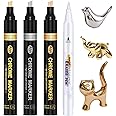 JDcition Metallic Marker Pens 4Pack, 3 Colors Permanent Markers Mirror Effect & 1 Clean Pen, 2-5mm Large Application Area, High Gloss, Waterproof, Chrome Paint Marker for Crafts, DIY, Painting